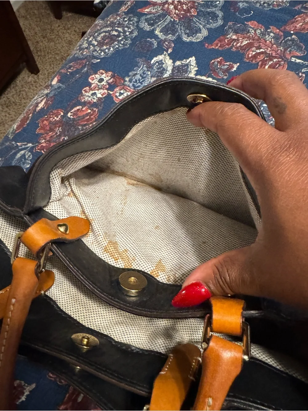 Dooney & Bourke Black and Tan Leather Top-Handle Satchel